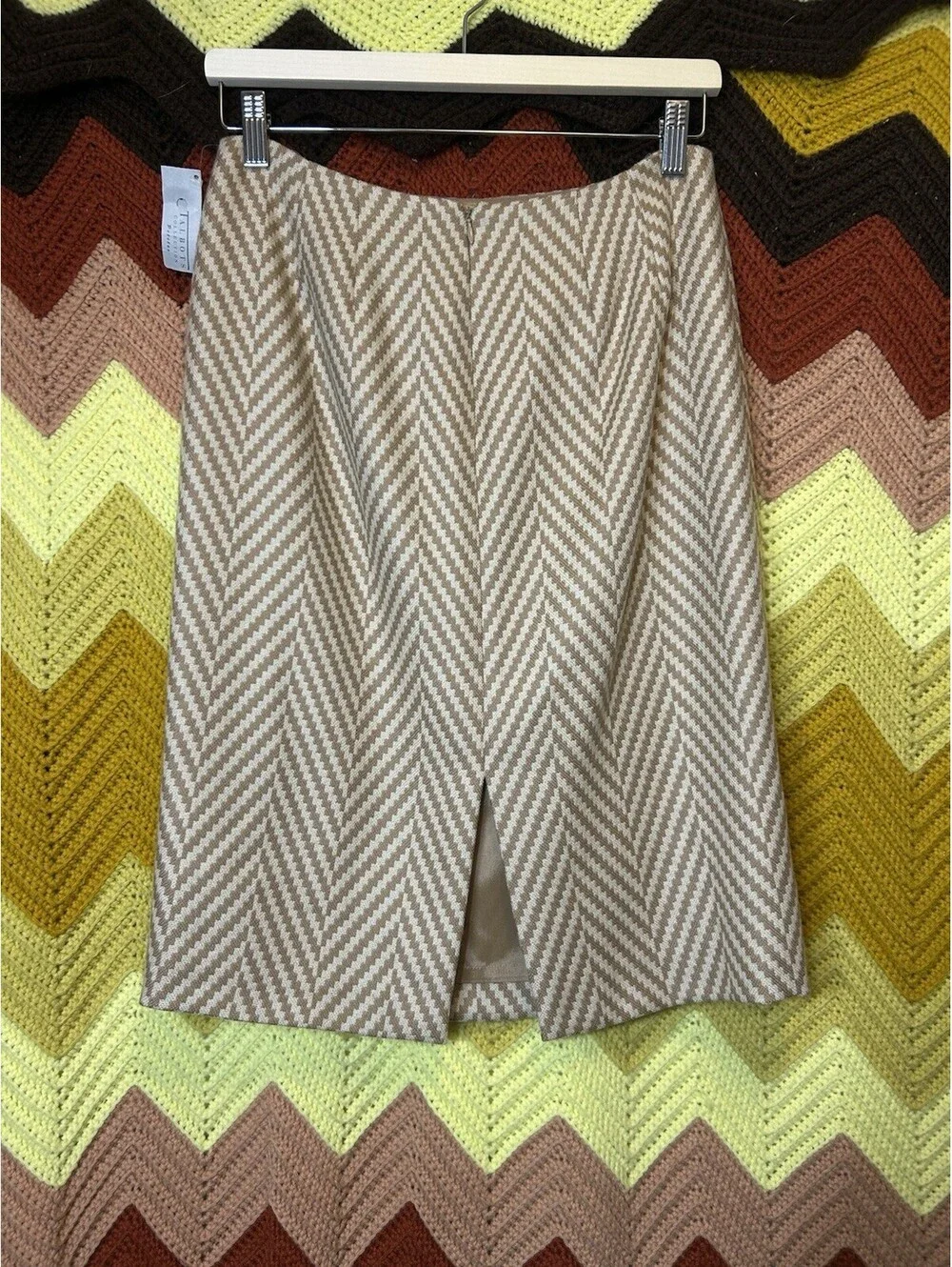 Vintage Talbots Collection Chevron Midi Pencil Wool/Cash Skirt Size 4